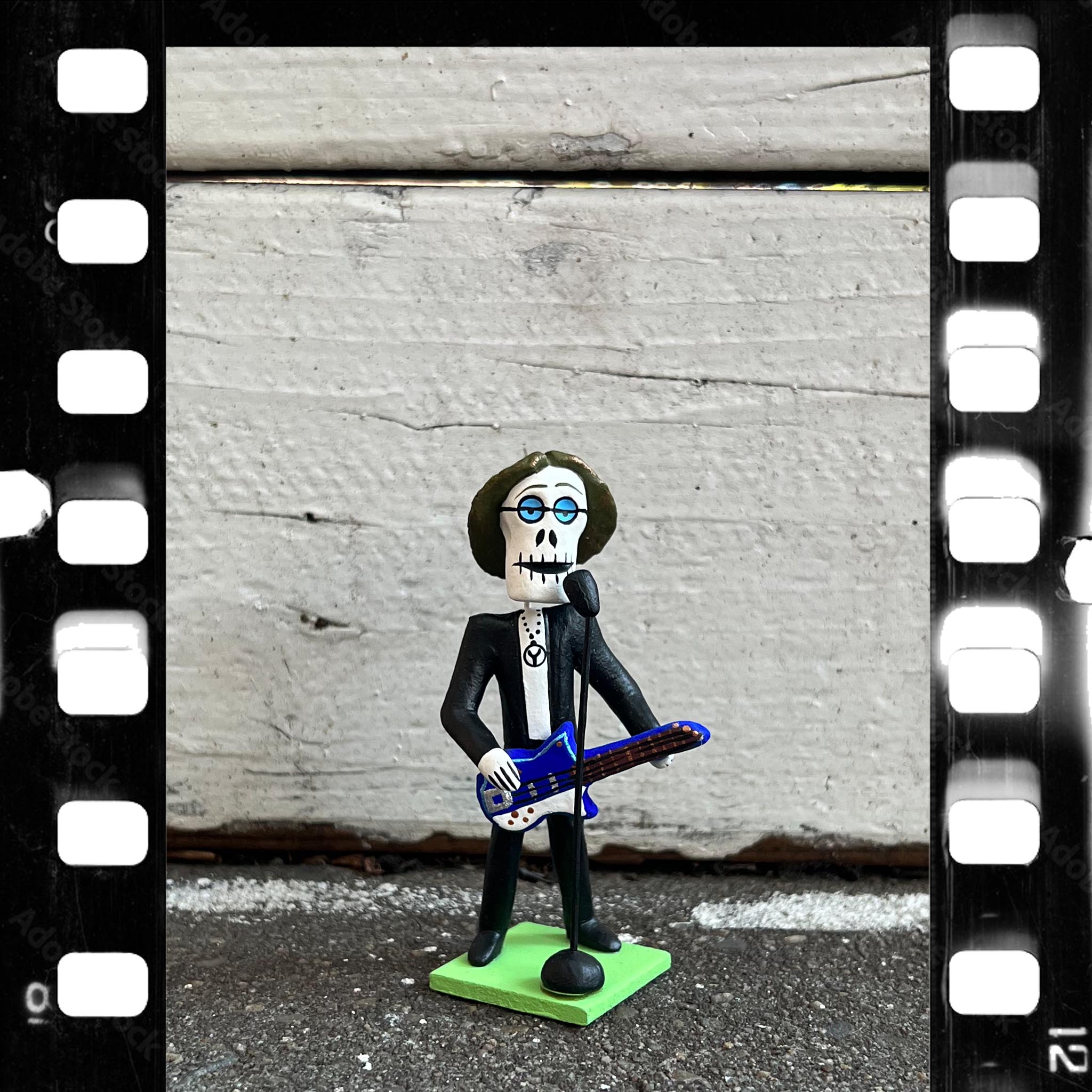 Reclaimed John Lennon Figurine with Guitar and mic stand, Day of the dead, Dia de los Muertos, Mexican Folk Art, Mexico Handicraft, Halloween Decoration